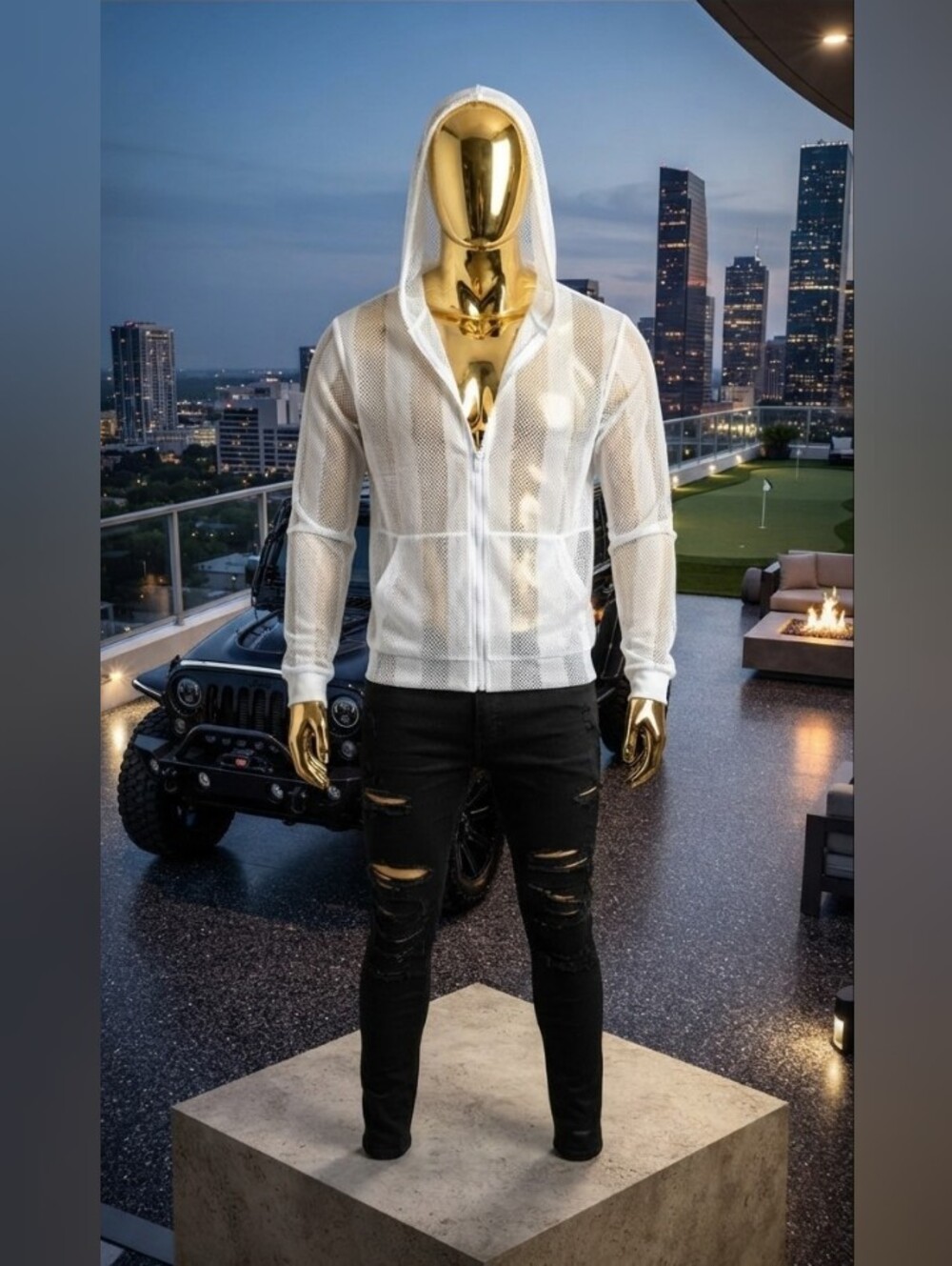 Awesome Men's White Mesh Zip-Up Hoodie